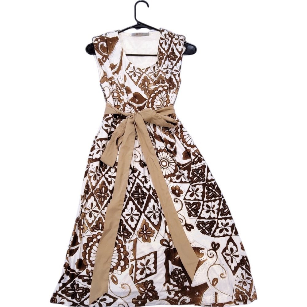 Preloved Women Floral Polyester Sleeveless Stretch Knee Length Dress